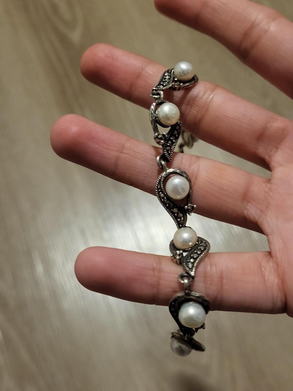 Pearl Accent Silver-Tone Bracelet - White Pearls